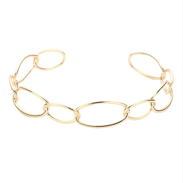 Brass Metal Open Oval Link Cuff Bracelet