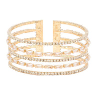 CZ Baguette Stone Accented Split Cuff Evening Bracelet