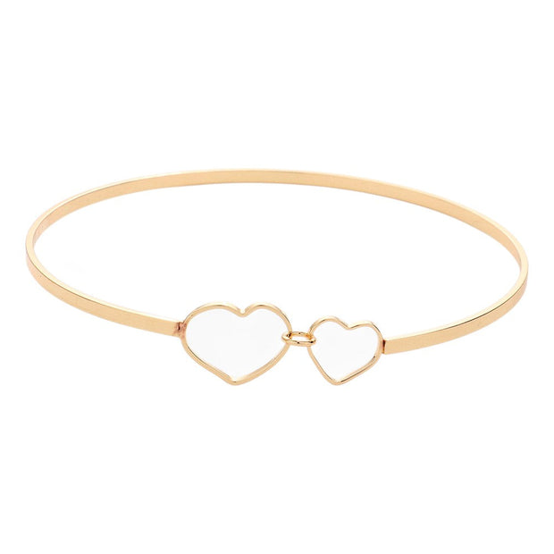 Double Open Metal Heart Link Bangle Bracelet
