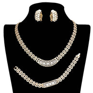 Rhinestone Embellished Necklace Clip Earring Set