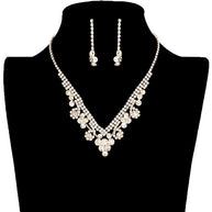 Round Crystal Rhinestone Collar Necklace Earring Set