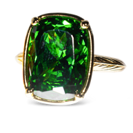 Sterling Silver Elongated Cushion Emerald CZ Cocktail Ring