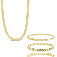 Beaded Bracelets & Herringbone Chain Necklace Set