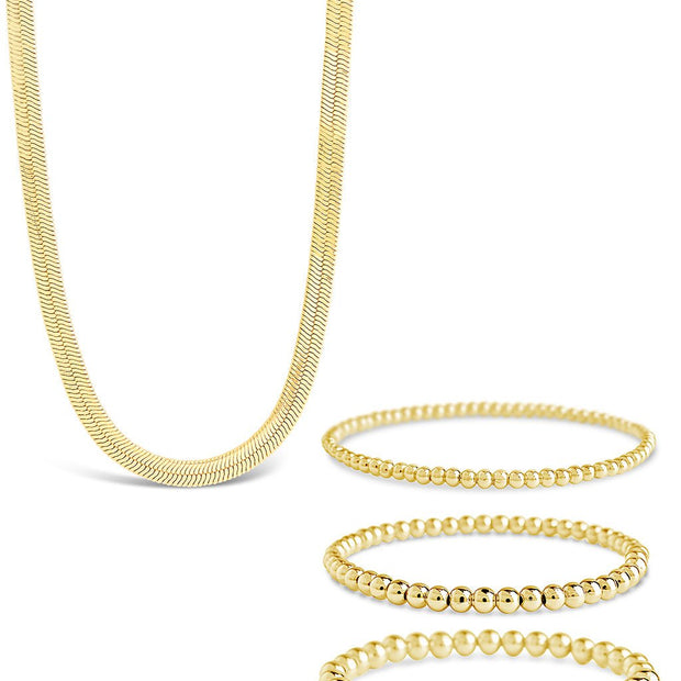 Beaded Bracelets & Herringbone Chain Necklace Set
