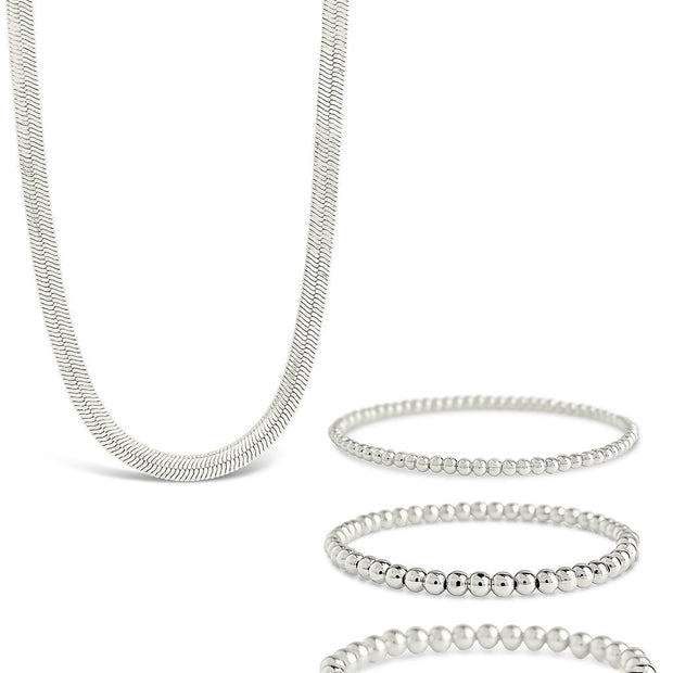 Beaded Bracelets & Herringbone Chain Necklace Set