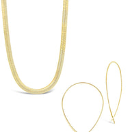 Delicate Threader Hoop Earrings & Herringbone Chain Necklace Set