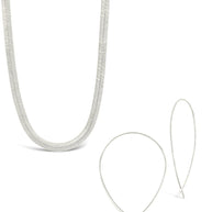Delicate Threader Hoop Earrings & Herringbone Chain Necklace Set