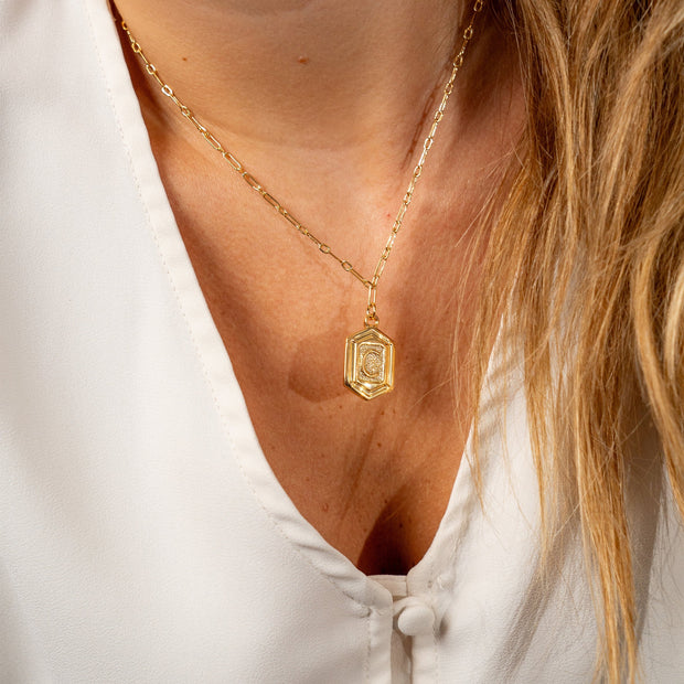 Hexagon Tag Initial Pendant Necklace