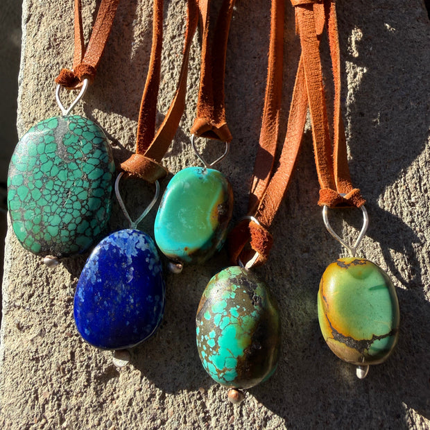 Turquoise + Lapis on Leather Necklace