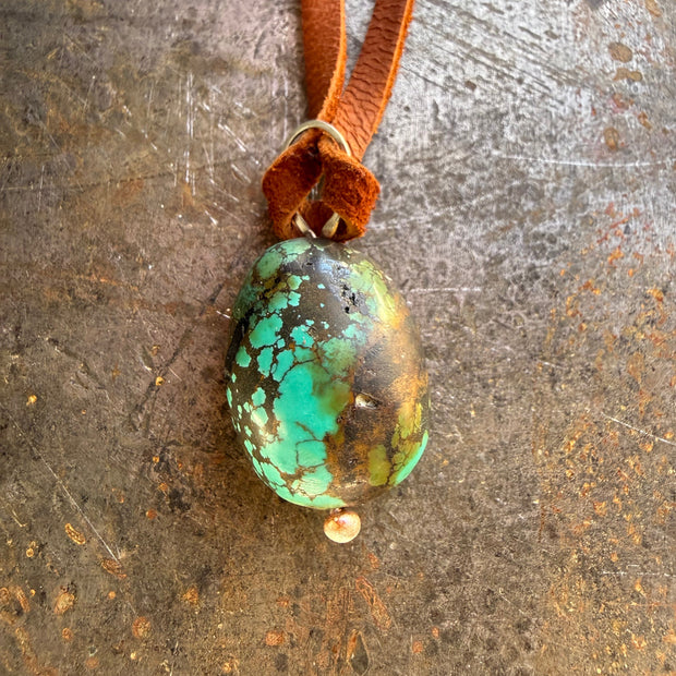 Turquoise + Lapis on Leather Necklace