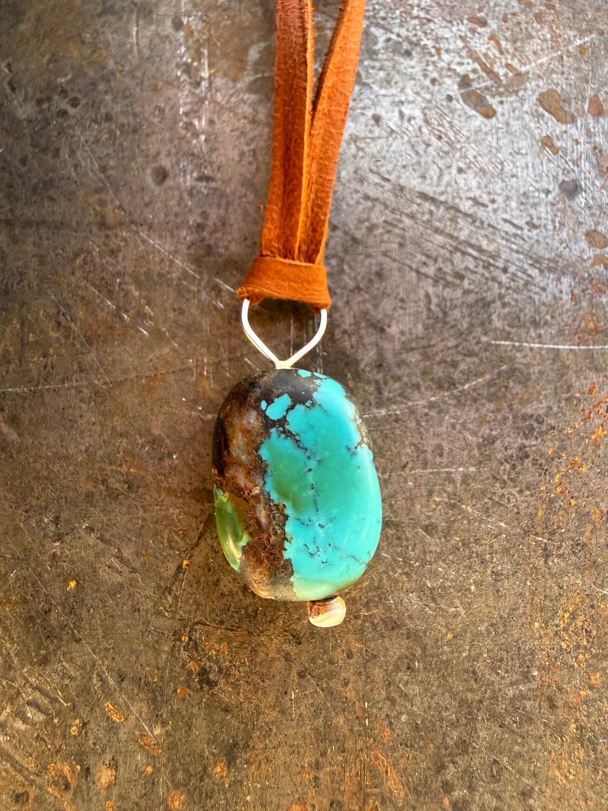 Turquoise + Lapis on Leather Necklace