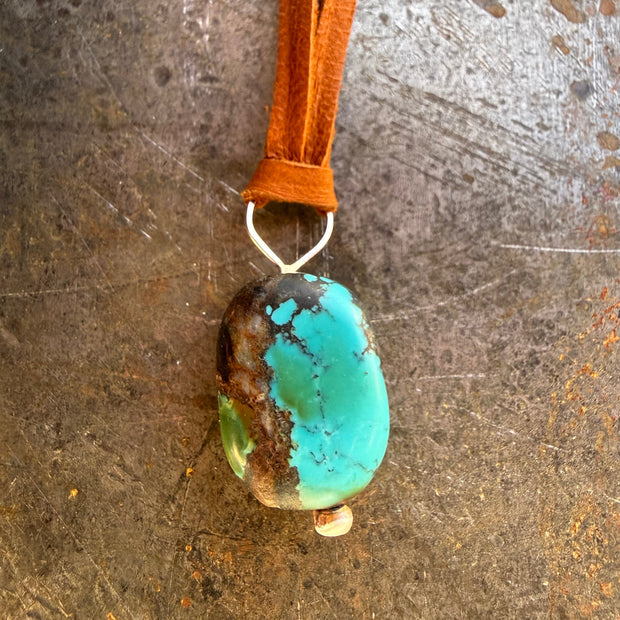 Turquoise + Lapis on Leather Necklace