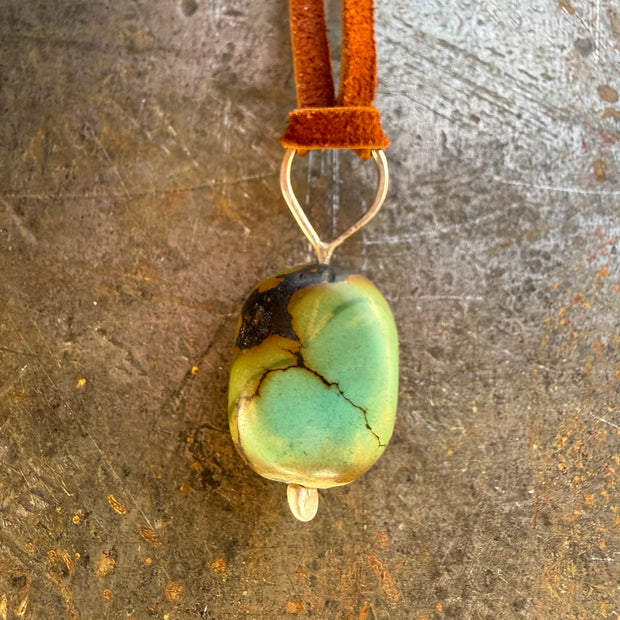 Turquoise + Lapis on Leather Necklace