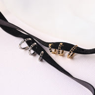Micro Crystal Hoop in Black