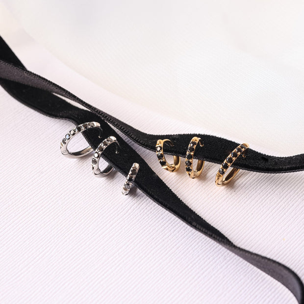 Micro Crystal Hoop in Black