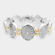 Antique Patterned Metal Oval Bracelet