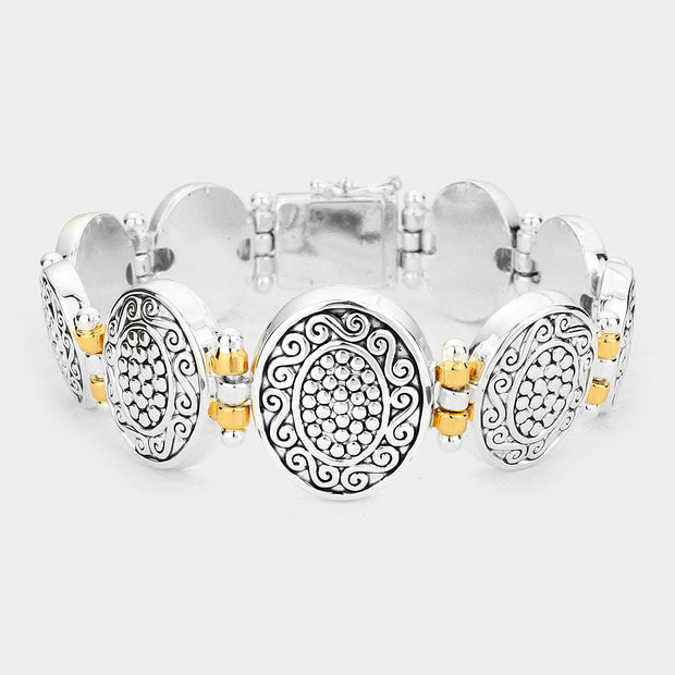 Antique Patterned Metal Oval Bracelet