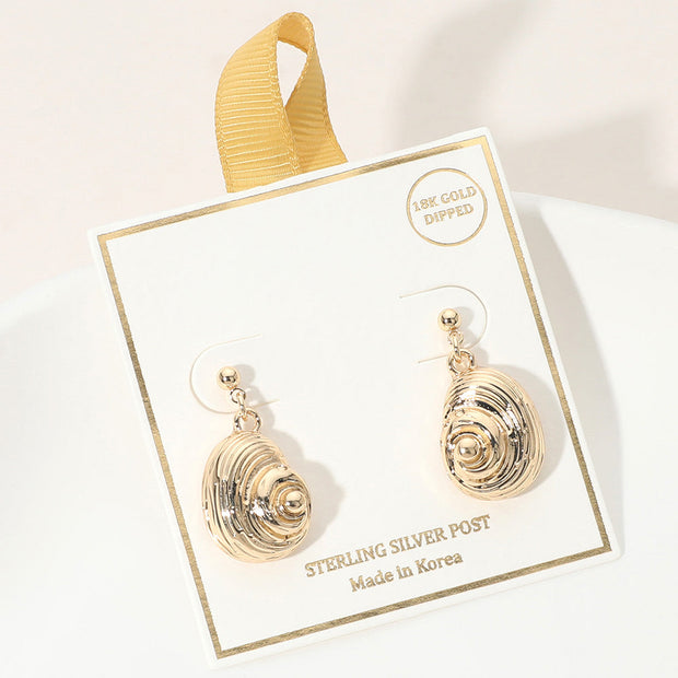 18K Gold Dipped Spiral Shell Drop Dangle Earrings