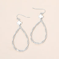 Metal Cross Charm Accent Paperclip Chain Link Open Teardrop Earrings