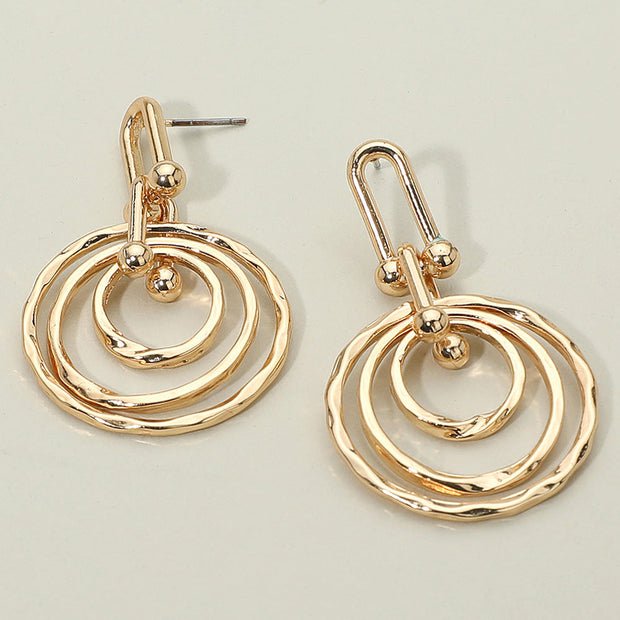 Hammered Metal Layered Spiral Hoop Drop Earrings