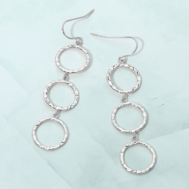 Textured Metal Open Circle Link Drop Earrings