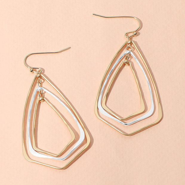 Metal Wire Geometric Triple Layered Dangle Earrings
