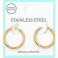 Stainless Steel Textured Huggie Hoop Earrings