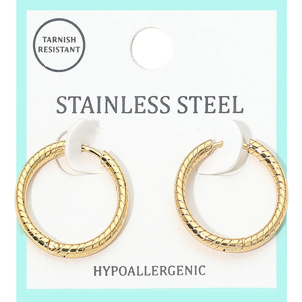 Stainless Steel Textured Huggie Hoop Earrings