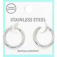Stainless Steel Textured Huggie Hoop Earrings