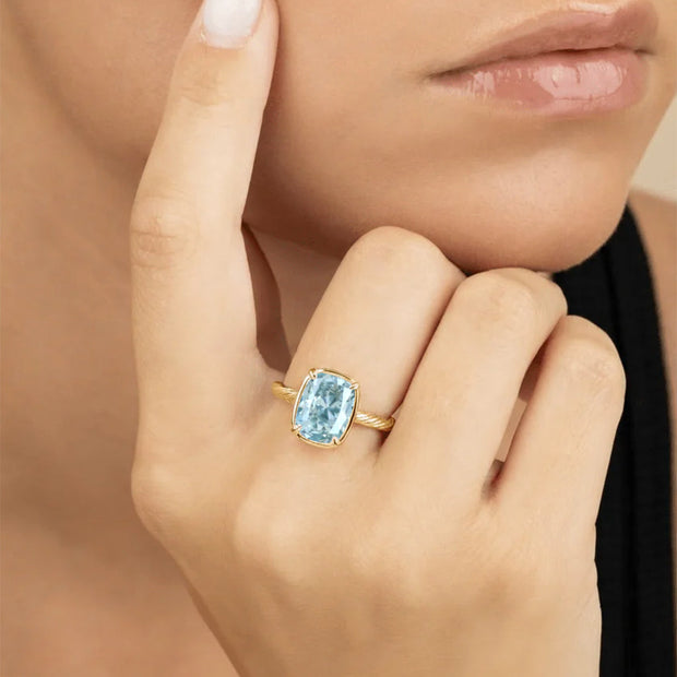 Sterling Silver Mini Aquamarine Elongated Cushion Ring