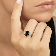 Sterling Silver Mini Black Elongated Cushion Ring
