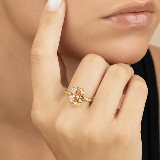 Sterling Silver Mini Champagne Elongated Cushion Ring