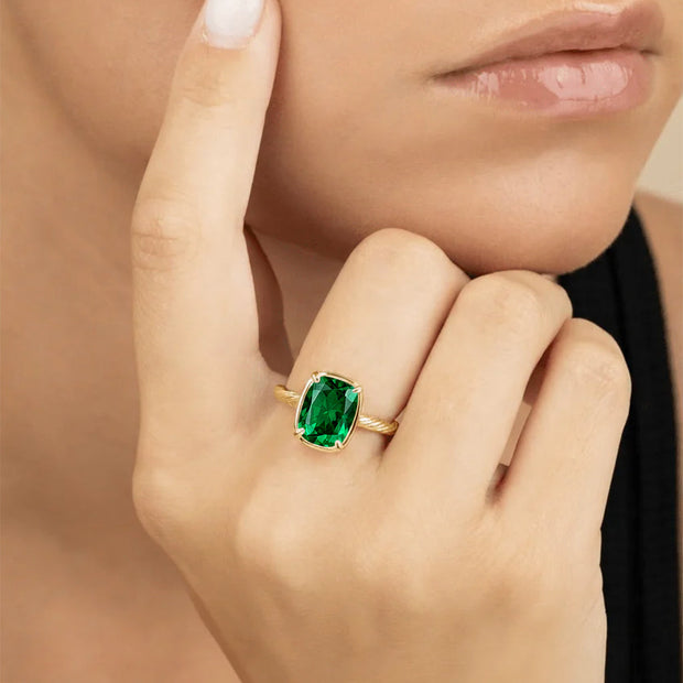 Sterling Silver Mini Emerald Elongated Cushion Ring