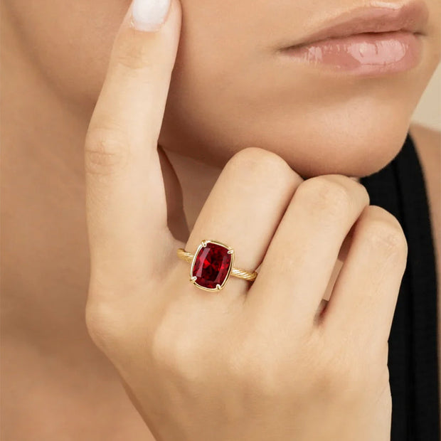 Sterling Silver Mini Garnet Elongated Cushion Ring