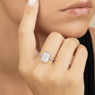 Sterling Silver Mini Opal Elongated Cushion Ring