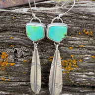 Sonoran Gold Turquoise Feather Earrings | Sterling Silver Dangle Earrings | Handmade in Durango Colorado