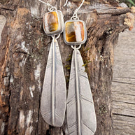 Polychrome Turquoise Feather Earrings | Sterling Silver Dangle Earrings | Handmade in Durango Colorado