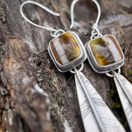 Polychrome Turquoise Feather Earrings | Sterling Silver Dangle Earrings | Handmade in Durango Colorado