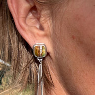 Polychrome Turquoise Feather Stud Earrings | Sterling Silver Dangle Earrings | Handmade in Durango Colorado