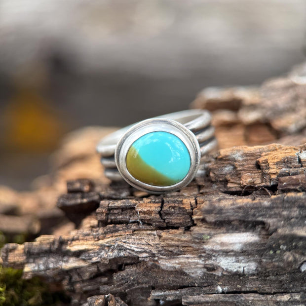 Turquoise Ring Size 9 | Sterling Silver Pattern Wire Band Ring | Handmade in Durango Colorado