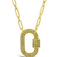 Pave CZ Carabiner Lock Necklace