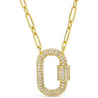 Pave CZ Carabiner Lock Necklace