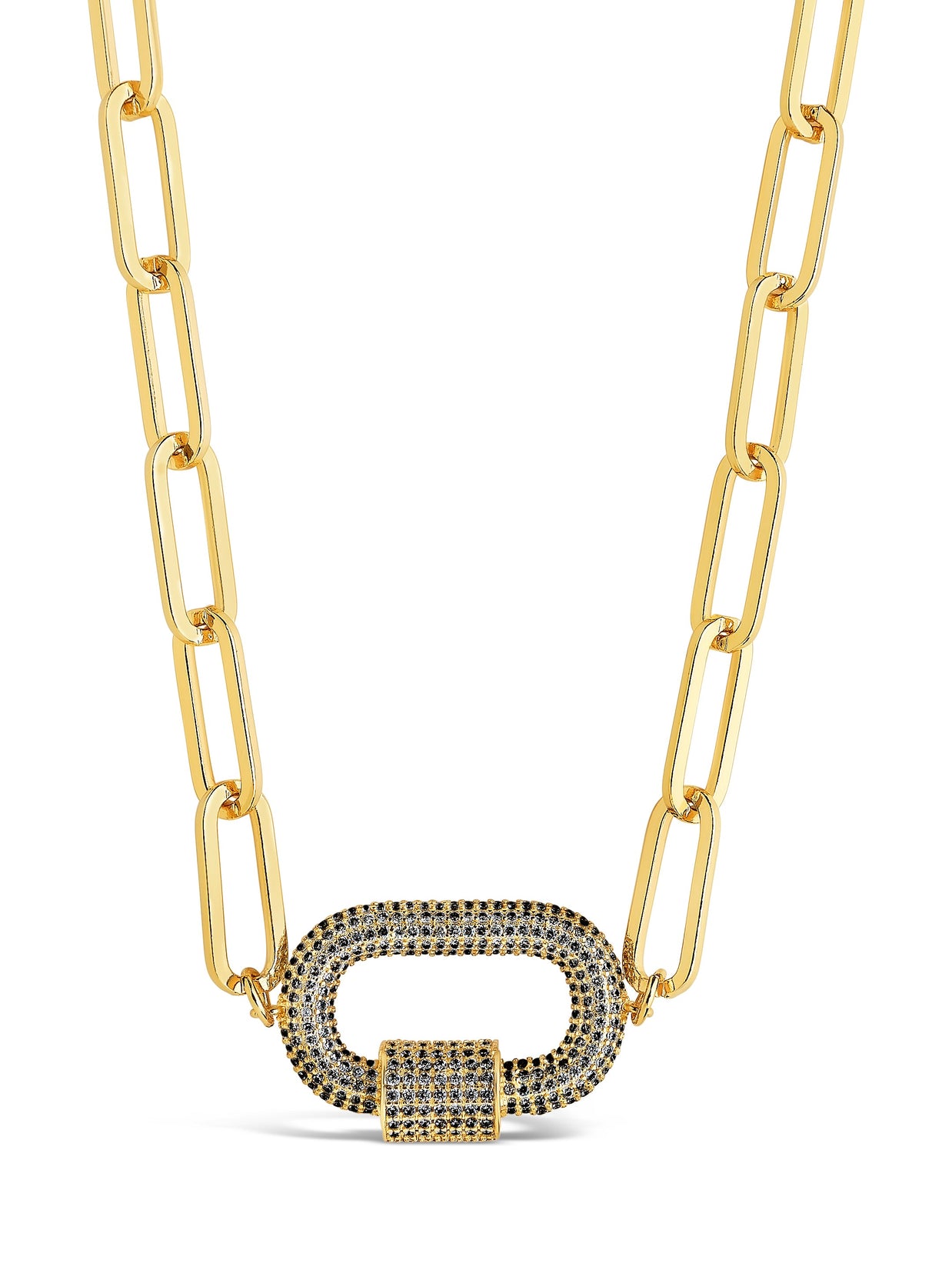 Pave CZ Carabiner Linked Lock Necklace