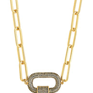 Pave CZ Carabiner Linked Lock Necklace