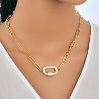 Pave CZ Carabiner Linked Lock Necklace