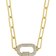 Pave CZ Carabiner Linked Lock Necklace
