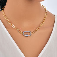 Pave CZ Carabiner Linked Lock Necklace