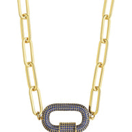 Pave CZ Carabiner Linked Lock Necklace