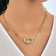 Pave CZ Carabiner Linked Lock Necklace