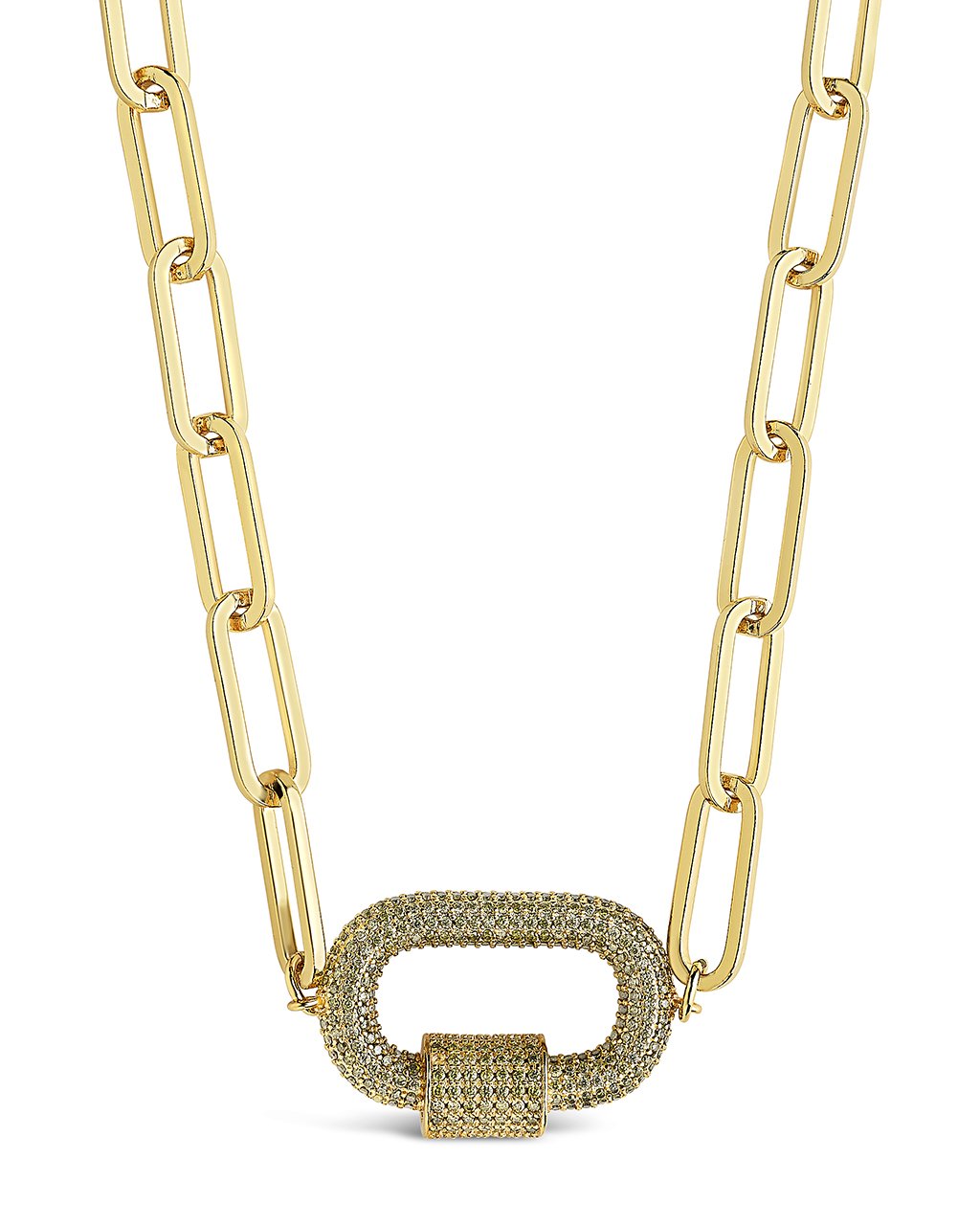 Pave CZ Carabiner Linked Lock Necklace